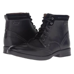 Clarks Men's Size 10 Black Leather Lace-Up Ankle Boots - Excellent Condition